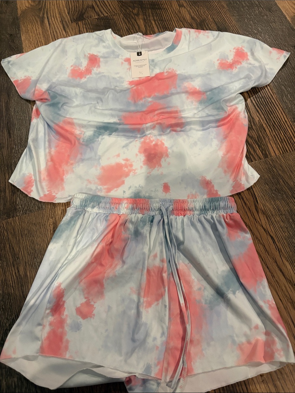 Coral & Light Blue Tie-Dye Short Set